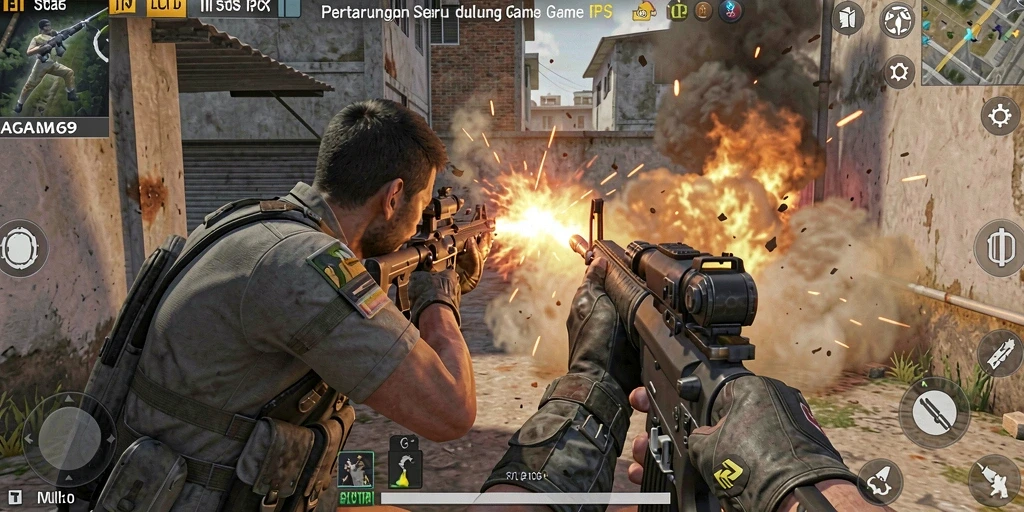 Tangkapan layar gameplay AGAM69 menampilkan aksi tembak-menembak yang mendebarkan.