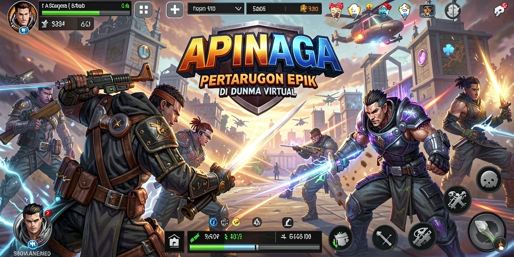 Tampilan gameplay seru dari pertarungan karakter dalam APINAGA.