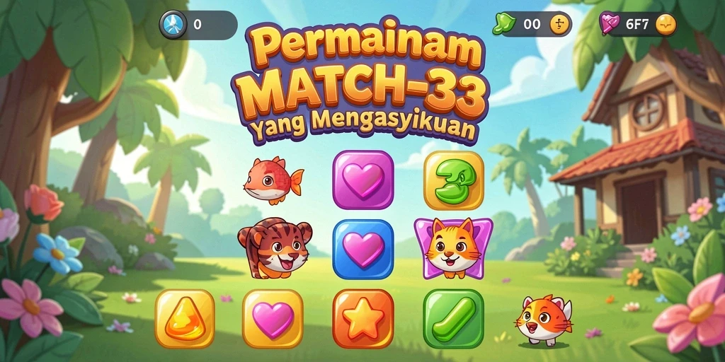 Screenshot utama F7F7 menampilkan gameplay seru Match-3 yang menantang.