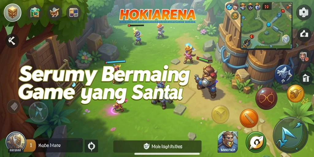 Screenshot gameplay HOKIARENA yang ceria dan penuh warna.