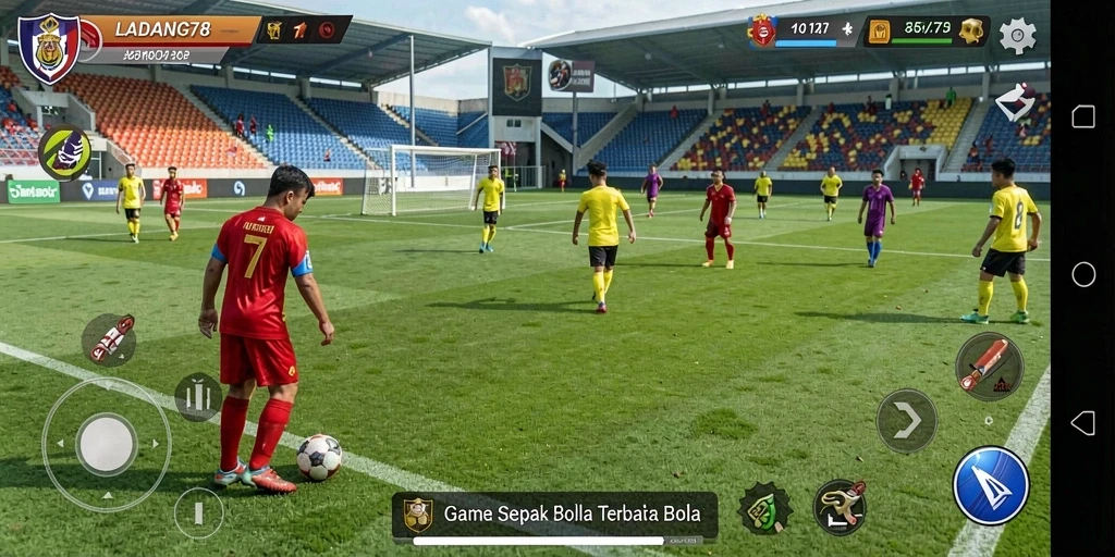 Tampilan gameplay seru dalam LADANG78 dengan aksi sepak bola nyata.
